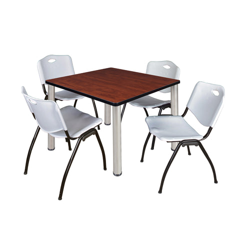 Regency Kee 30 in Square Breakroom Table Top Black Legs 4 M Stack Chairs