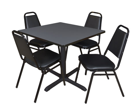 Regency Cain 30 in. Square XBase Breakroom Table & 4 Restaurant Stack Chairs Black