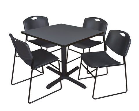 Regency Cain 30 in. Square XBase Breakroom Table & 4 Zeng Stack Chairs