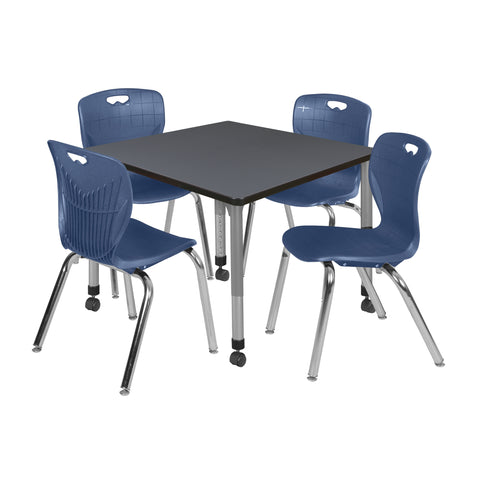 Regency Kee 30 in. Square Mobile Adjustable Classroom Table & 4 Andy 18 in. Stack Chairs Black