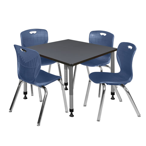 Regency Kee 30 in. Square Adjustable Classroom Table & 4 Andy 18 in. Stack Chairs Black