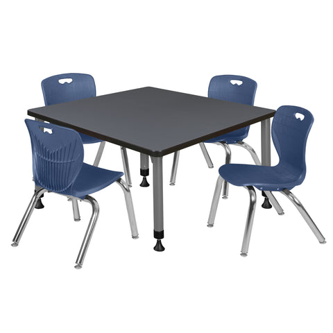 Regency Kee 30 in. Square Adjustable Classroom Table & 4 Andy 12 in. Stack Chairs Black