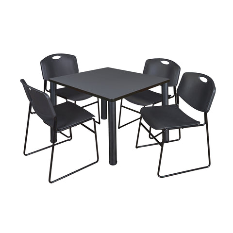 Regency Kee 30 in Square Breakroom Table Top Black Legs 4 Zeng Stack Chairs