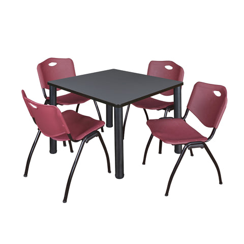 Regency Kee 30 in Square Breakroom Table Top Black Legs 4 M Stack Chairs
