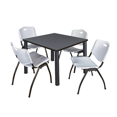 Regency Kee 30 in Square Breakroom Table Top Black Legs 4 M Stack Chairs