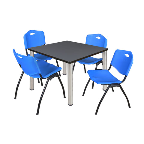 Regency Kee 30 in Square Breakroom Table Top Black Legs 4 M Stack Chairs