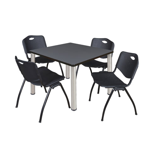 Regency Kee 30 in Square Breakroom Table Top Black Legs 4 M Stack Chairs