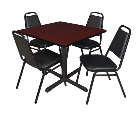 Regency Cain 30 in. Square XBase Breakroom Table & 4 Restaurant Stack Chairs Black