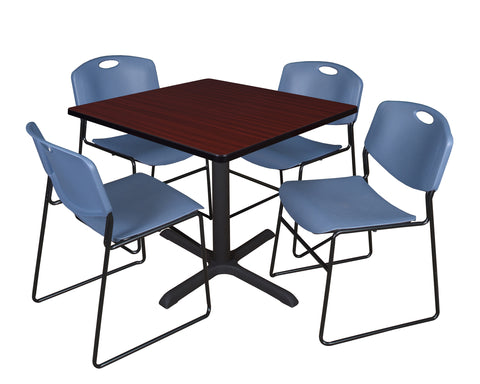 Regency Cain 30 in. Square XBase Breakroom Table & 4 Zeng Stack Chairs
