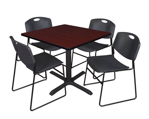 Regency Cain 30 in. Square XBase Breakroom Table & 4 Zeng Stack Chairs
