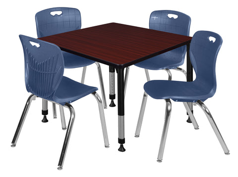 Regency Kee 30 in. Square Adjustable Classroom Table & 4 Andy 18 in. Stack Chairs Black