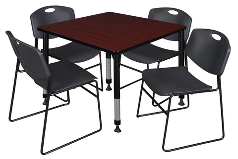 Regency Kee 30 in. Square Adjustable Classroom Table & 4 Zeng Stack Chairs Black