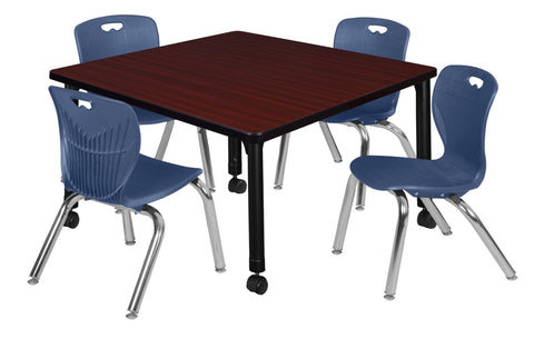 Regency Kee 30 in. Square Mobile Adjustable Classroom Table & 4 Andy 12 in. Stack Chairs Black