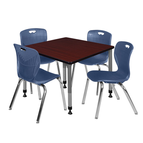 Regency Kee 30 in. Square Adjustable Classroom Table & 4 Andy 18 in. Stack Chairs Black
