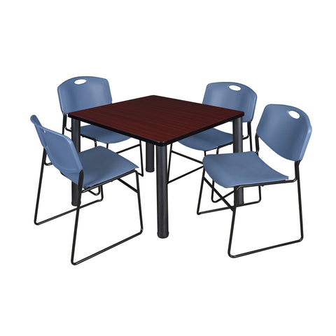 Regency Kee 30 in Square Breakroom Table Top Black Legs 4 Zeng Stack Chairs