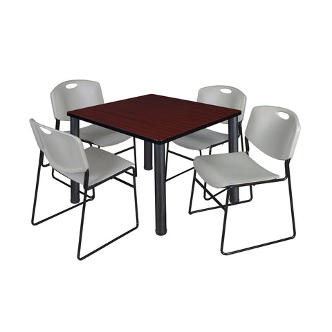 Regency Kee 30 in Square Breakroom Table Top Black Legs 4 Zeng Stack Chairs
