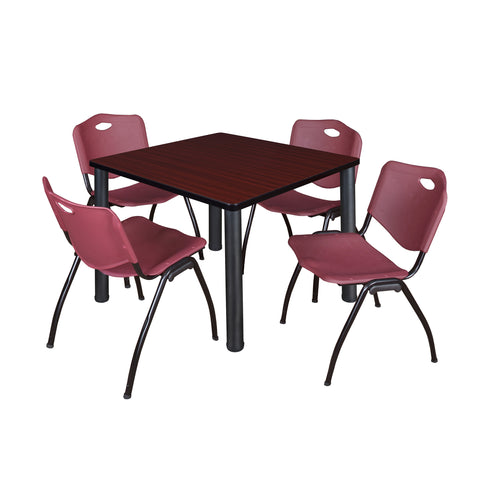 Regency Kee 30 in Square Breakroom Table Top Black Legs 4 M Stack Chairs