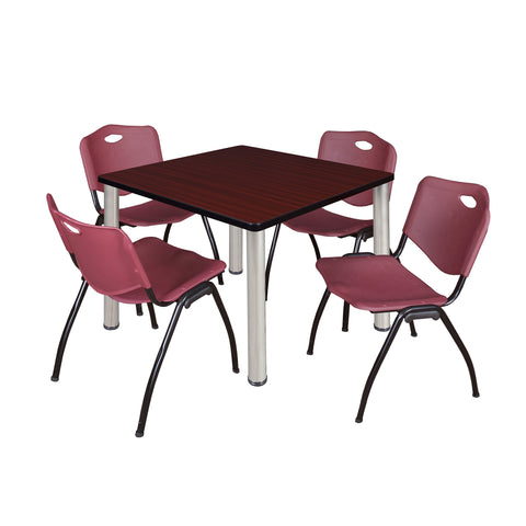 Regency Kee 30 in Square Breakroom Table Top Black Legs 4 M Stack Chairs