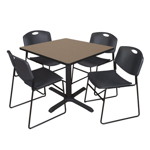 Regency Cain 30 in. Square XBase Breakroom Table & 4 Zeng Stack Chairs