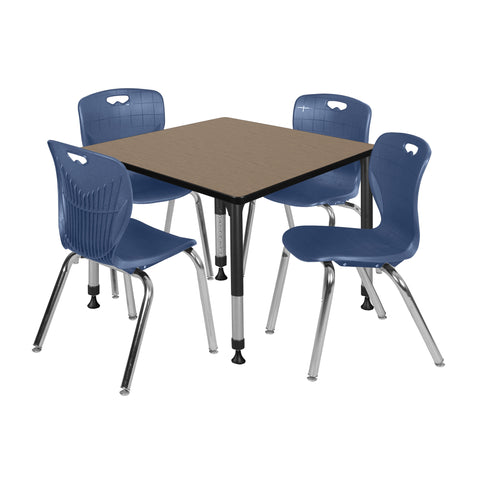Regency Kee 30 in. Square Adjustable Classroom Table & 4 Andy 18 in. Stack Chairs Black