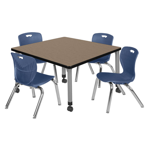 Regency Kee 30 in. Square Mobile Adjustable Classroom Table & 4 Andy 12 in. Stack Chairs Black