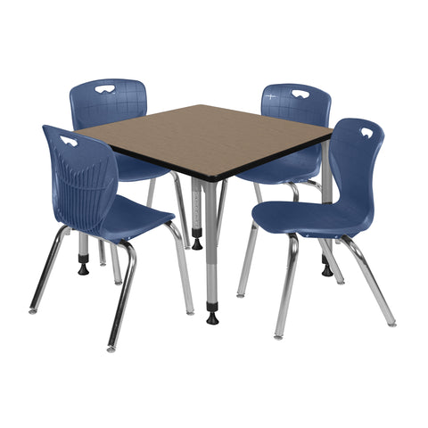 Regency Kee 30 in. Square Adjustable Classroom Table & 4 Andy 18 in. Stack Chairs Black