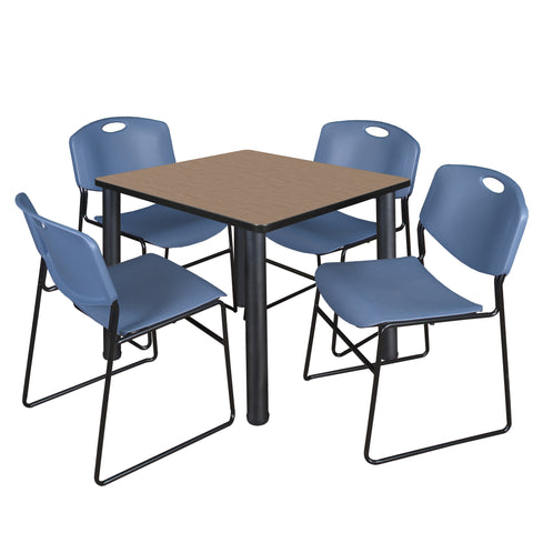 Regency Kee 30 in Square Breakroom Table Top Black Legs 4 Zeng Stack Chairs