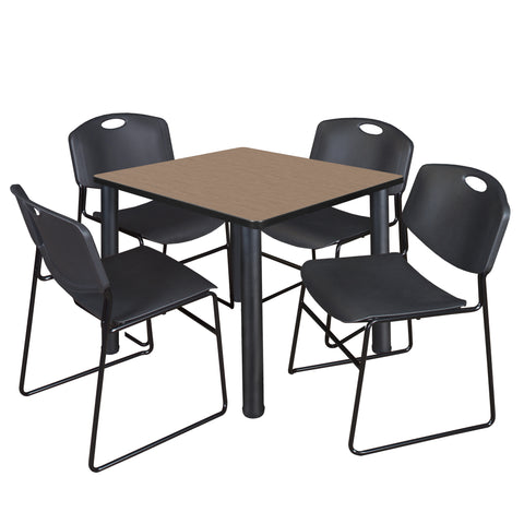 Regency Kee 30 in Square Breakroom Table Top Black Legs 4 Zeng Stack Chairs