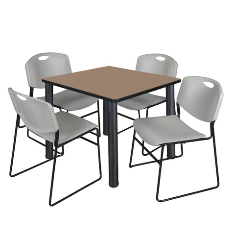 Regency Kee 30 in Square Breakroom Table Top Black Legs 4 Zeng Stack Chairs