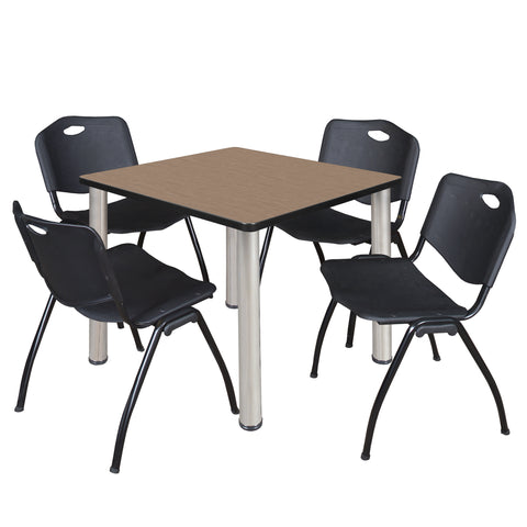 Regency Kee 30 in Square Breakroom Table Top Black Legs 4 M Stack Chairs