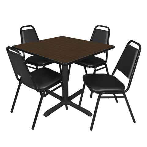 Regency Cain 30 in. Square XBase Breakroom Table & 4 Restaurant Stack Chairs Black