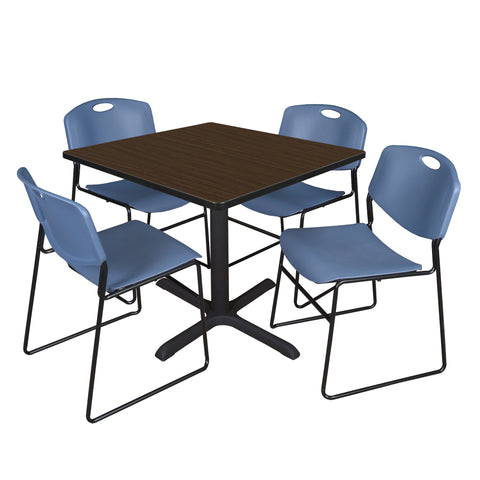Regency Cain 30 in. Square XBase Breakroom Table & 4 Zeng Stack Chairs