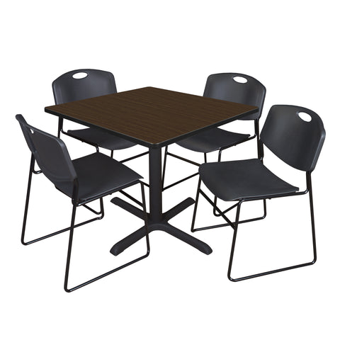 Regency Cain 30 in. Square XBase Breakroom Table & 4 Zeng Stack Chairs