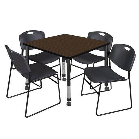 Regency Kee 30 in. Square Mobile Adjustable Classroom Table & 4 Zeng Stack Chairs Black