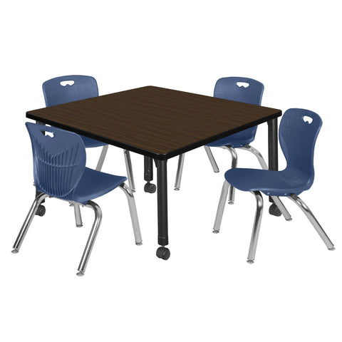 Regency Kee 30 in. Square Mobile Adjustable Classroom Table & 4 Andy 12 in. Stack Chairs Black