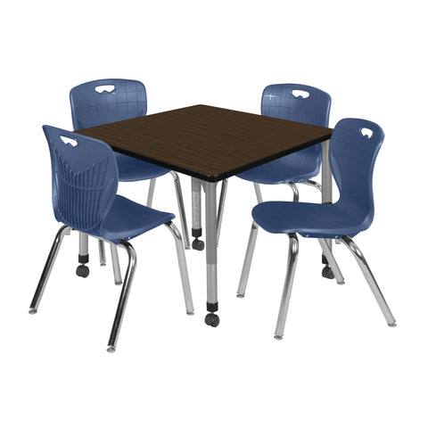 Regency Kee 30 in. Square Mobile Adjustable Classroom Table & 4 Andy 18 in. Stack Chairs Black