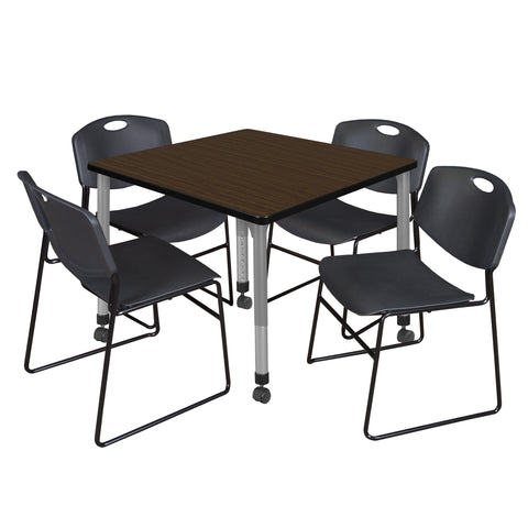 Regency Kee 30 in. Square Mobile Adjustable Classroom Table & 4 Zeng Stack Chairs Black