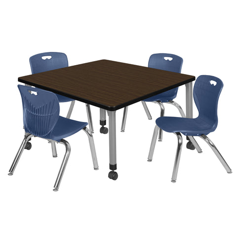 Regency Kee 30 in. Square Mobile Adjustable Classroom Table & 4 Andy 12 in. Stack Chairs Black
