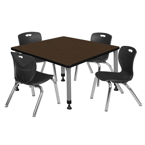 Regency Kee 30 in. Square Adjustable Classroom Table & 4 Andy 12 in. Stack Chairs Black