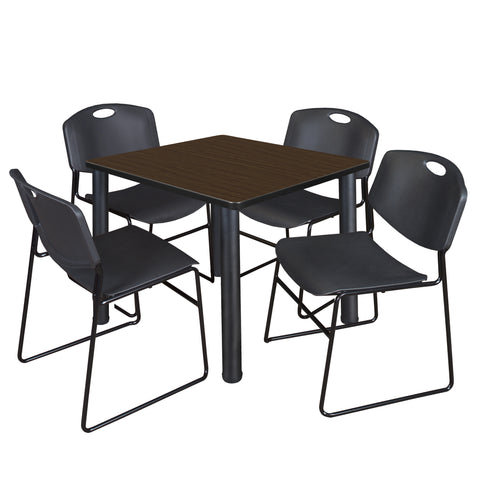 Regency Kee 30 in Square Breakroom Table Top Black Legs 4 Zeng Stack Chairs