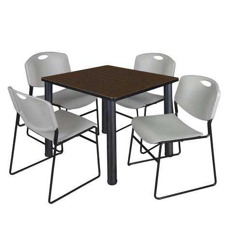 Regency Kee 30 in Square Breakroom Table Top Black Legs 4 Zeng Stack Chairs