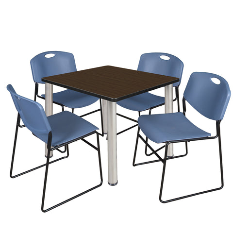 Regency Kee 30 in Square Breakroom Table Top Black Legs 4 Zeng Stack Chairs