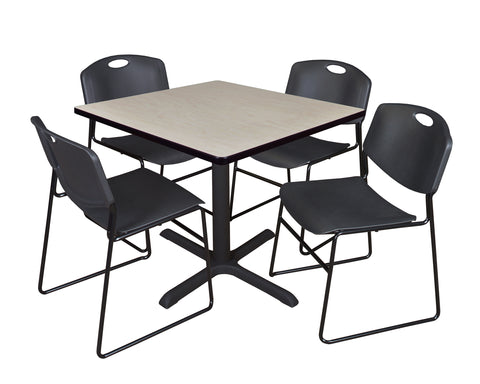 Regency Cain 30 in. Square XBase Breakroom Table & 4 Zeng Stack Chairs
