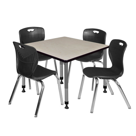 Regency Kee 30 in. Square Adjustable Classroom Table & 4 Andy 18 in. Stack Chairs Black