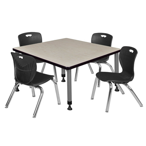 Regency Kee 30 in. Square Adjustable Classroom Table & 4 Andy 12 in. Stack Chairs Black