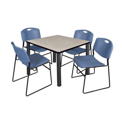 Regency Kee 30 in Square Breakroom Table Top Black Legs 4 Zeng Stack Chairs