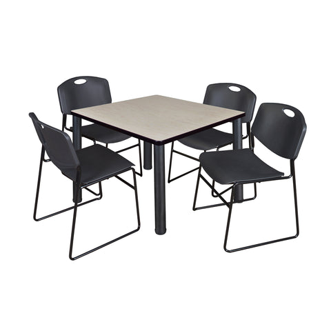 Regency Kee 30 in Square Breakroom Table Top Black Legs 4 Zeng Stack Chairs