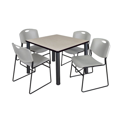 Regency Kee 30 in Square Breakroom Table Top Black Legs 4 Zeng Stack Chairs