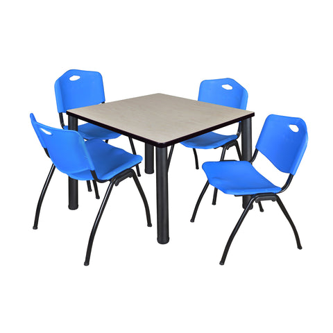 Regency Kee 30 in Square Breakroom Table Top Black Legs 4 M Stack Chairs