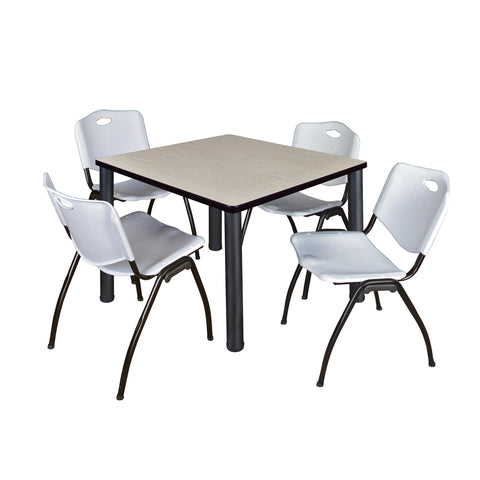 Regency Kee 30 in Square Breakroom Table Top Black Legs 4 M Stack Chairs
